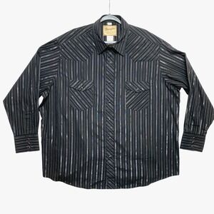 Wrangler Shirt Mens Size 2XL Black Metallic Stripe Button Up Snap On